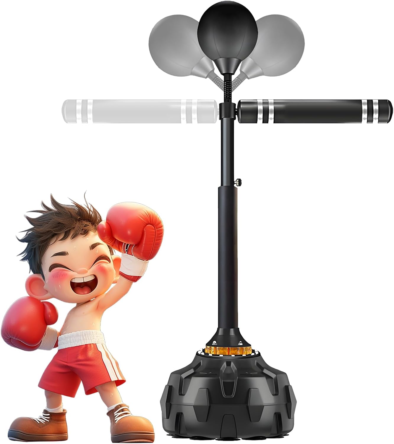 Boxing Speed Trainer Punching Bag Spinning Bar, Freestanding Reflex Bag Training Boxing Ball, 55-70in Adjustable Height, for Adult & Kid