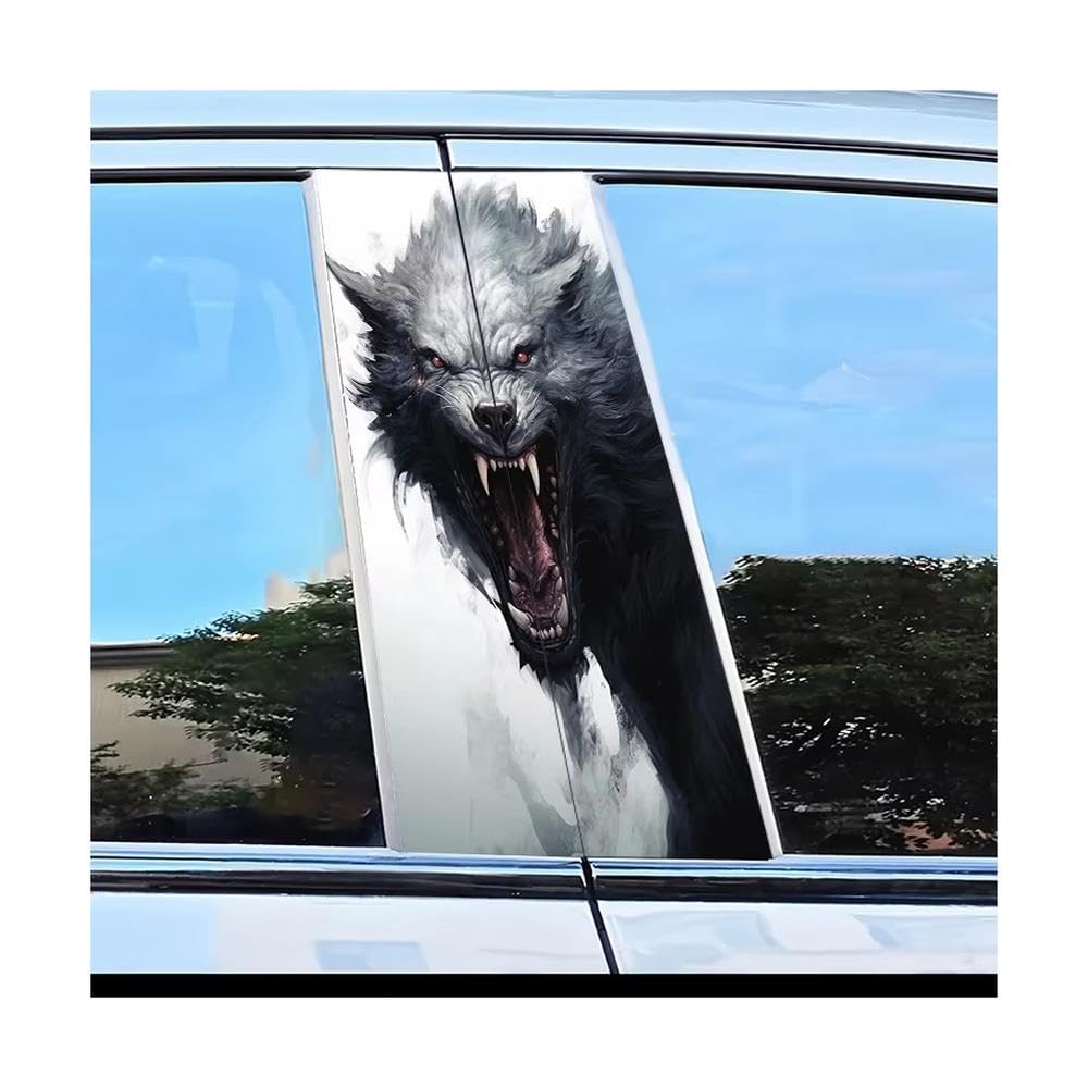 Bertdcx One Color Car Center Pillar Protection Stickers Wolf Head Pattern Scratch Resistant Film Auto Parts