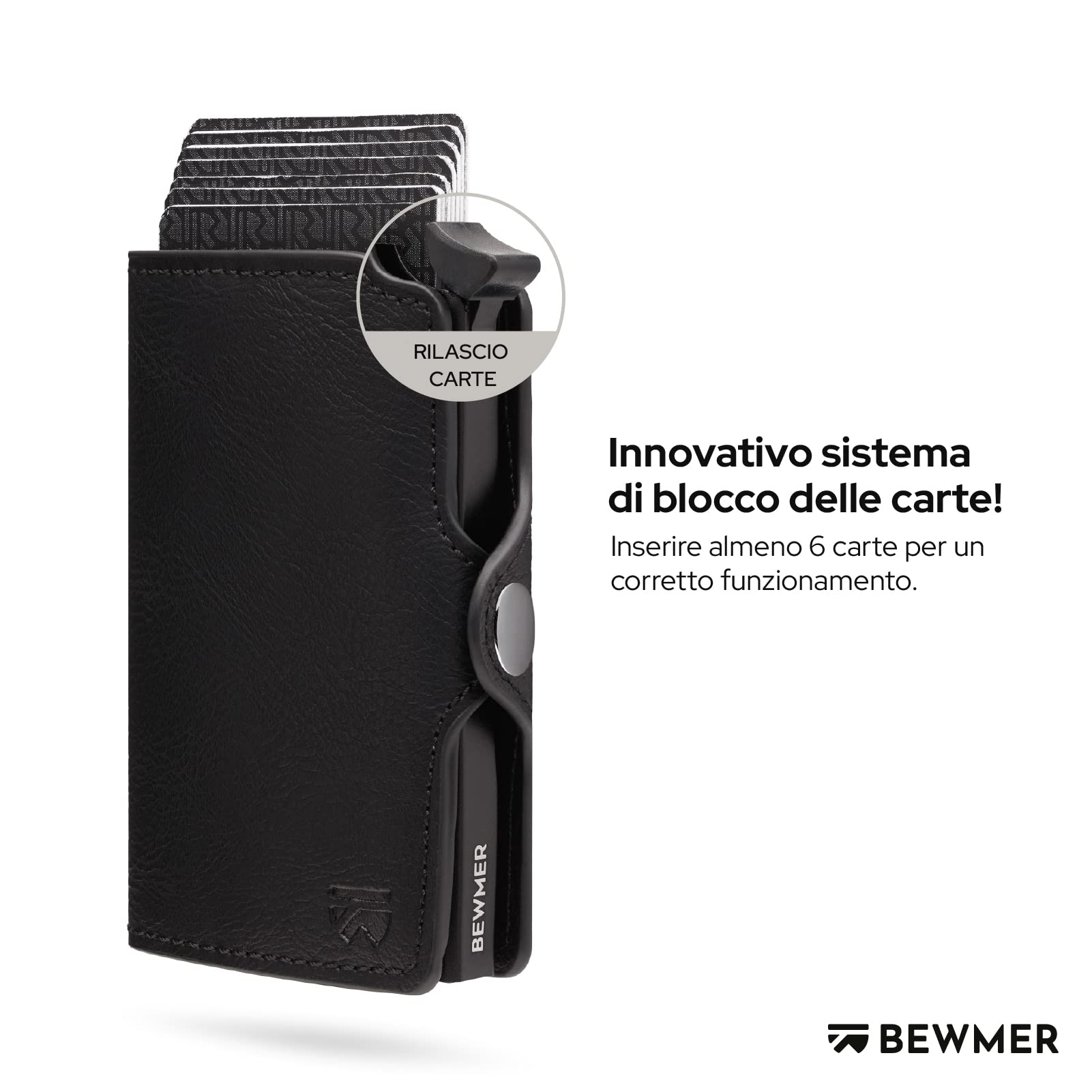 BEWMER Porta Carte di Credito 1 ZIP Schermato | Portafoglio Slim da Uomo e Donna | Porta Tessere e Documenti con Rfid Protection e Fermasoldi in Carbon Fiber (Nero con Zip)