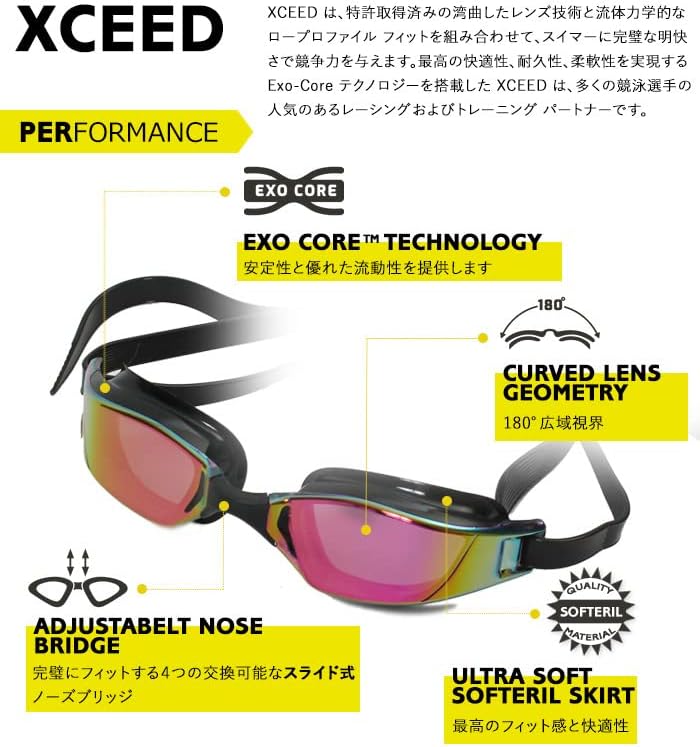 Amazon AQUASPHERE アクアスフィア 競泳用スイムゴーグル ミラーレンズ XCEED TITANIUM MIRROR