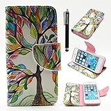 5C Case, iphone 5C Wallet CASE - Tree of Life Pattern Premium PU Leather Wallet Case Stand Cover with Card Slots Cash Compartment for Apple iphone 5C + CoolGiftCase Stylus