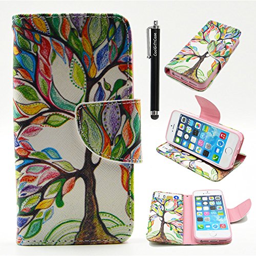 5C Case, iphone 5C Wallet CASE - Tree of Life Pattern Premium PU Leather Wallet Case Stand Cover with Card Slots Cash Compartment for Apple iphone 5C + CoolGiftCase Stylus