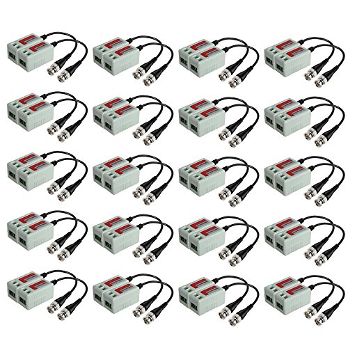 Video Balun Connectors Passive HD CVI/AHD/TVI Signal Transceivers 720P/1080P/2MP Single Channel for BNC Male Cable via CAT5/5E/6 Twisted Pair Transmitter CCTV Security Camera System 20 Pairs