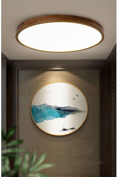 LQZCXMF Moderne Houtkunst LED-plafondlamp Metalen Ronde Plafondverlichting 3 Kleurtemperaturen In Één Ultradunne 1,9 Inch LED Chinese Platte Lamp Inbouw Verlichtingsarmatuur Voor Slaapkamer Studeerkamer photo 3