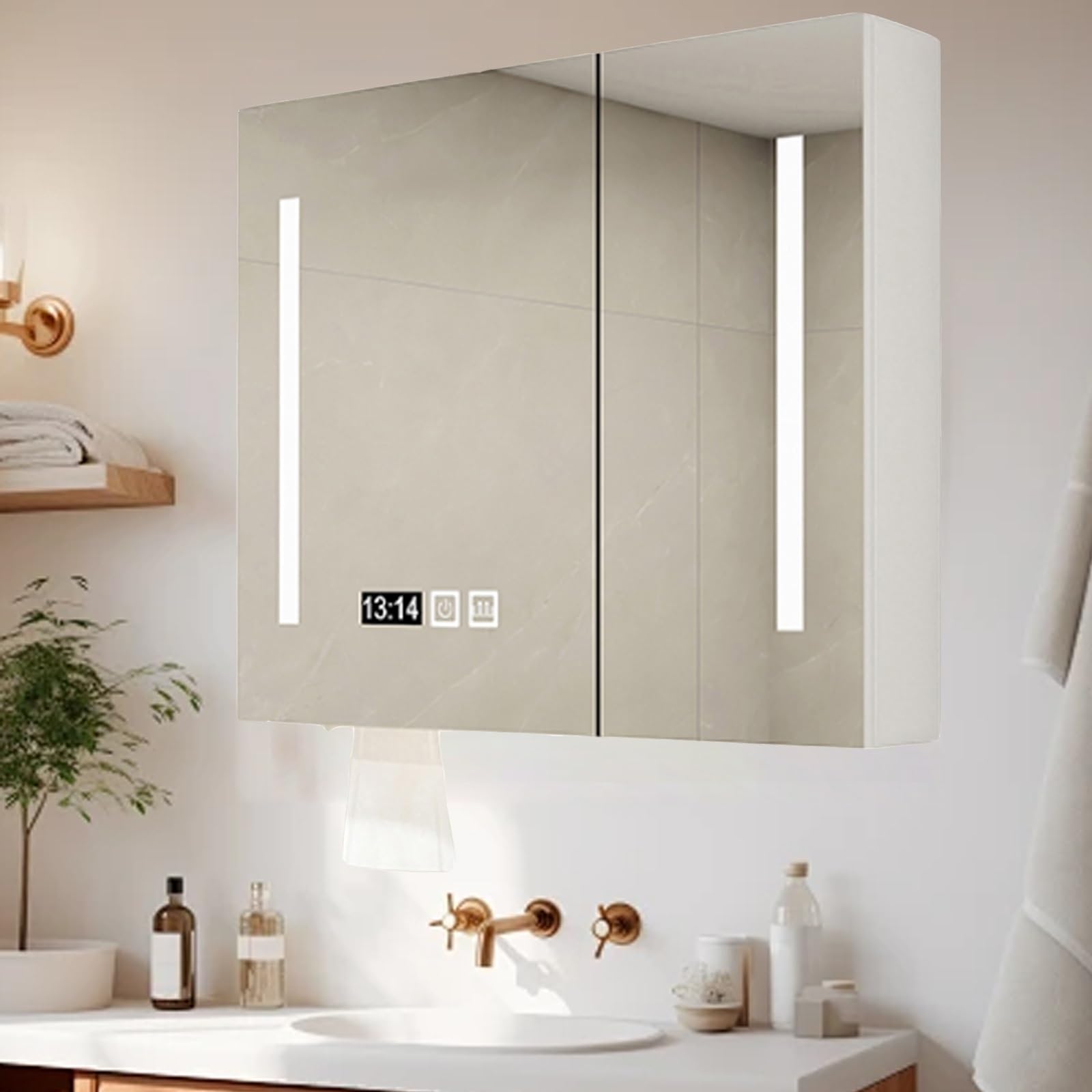 FGXHHS Illuminated LED Cabinet with Anti-Fog Design, 3-Color Light Modes, Backlit Cosmetic & Storage nizer for Easy Access in Modern Bathrooms.