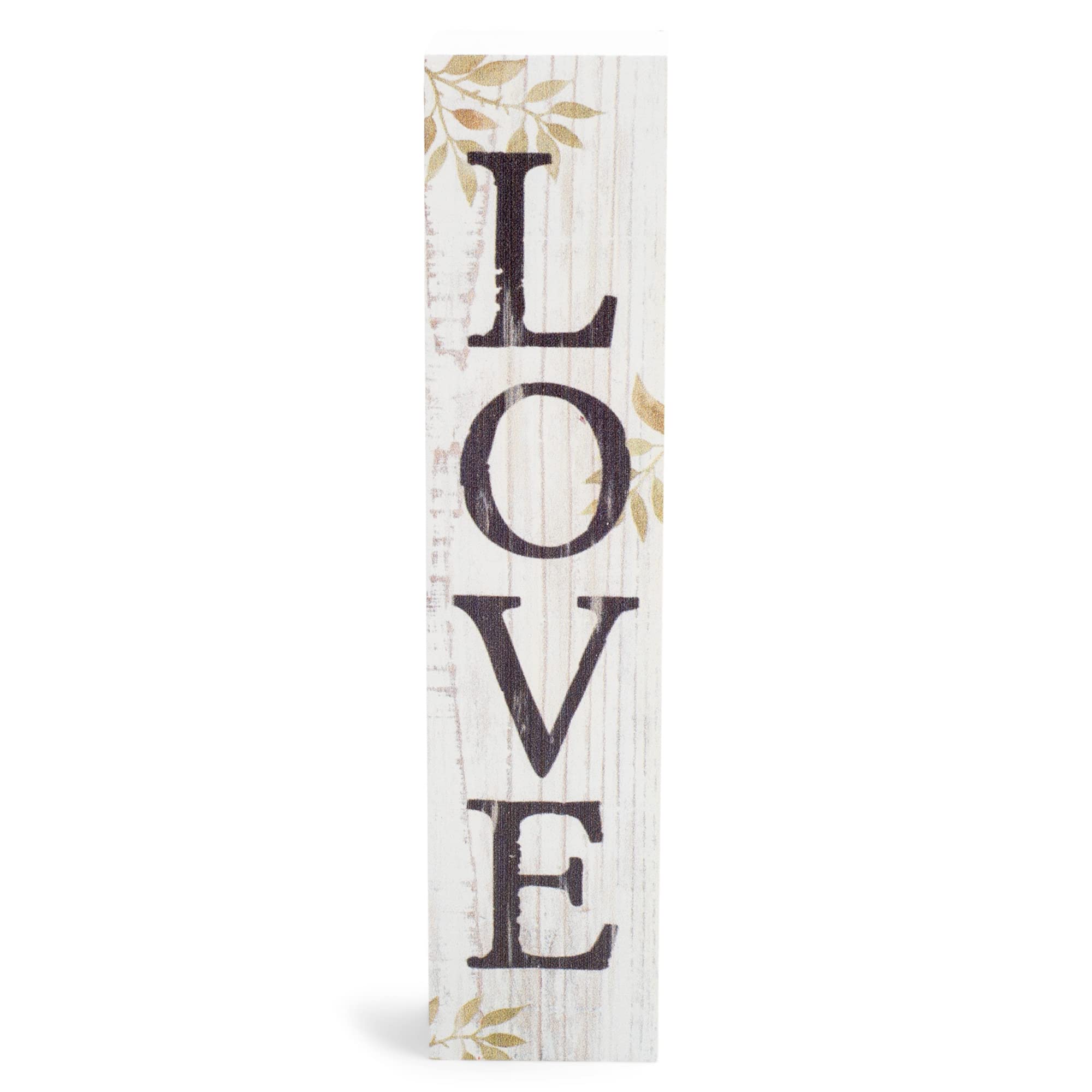 P. Graham Dunn Love Greenery Whitewash 7.25 x 1.5 Inch Wood Vertical Tabletop Block Sign