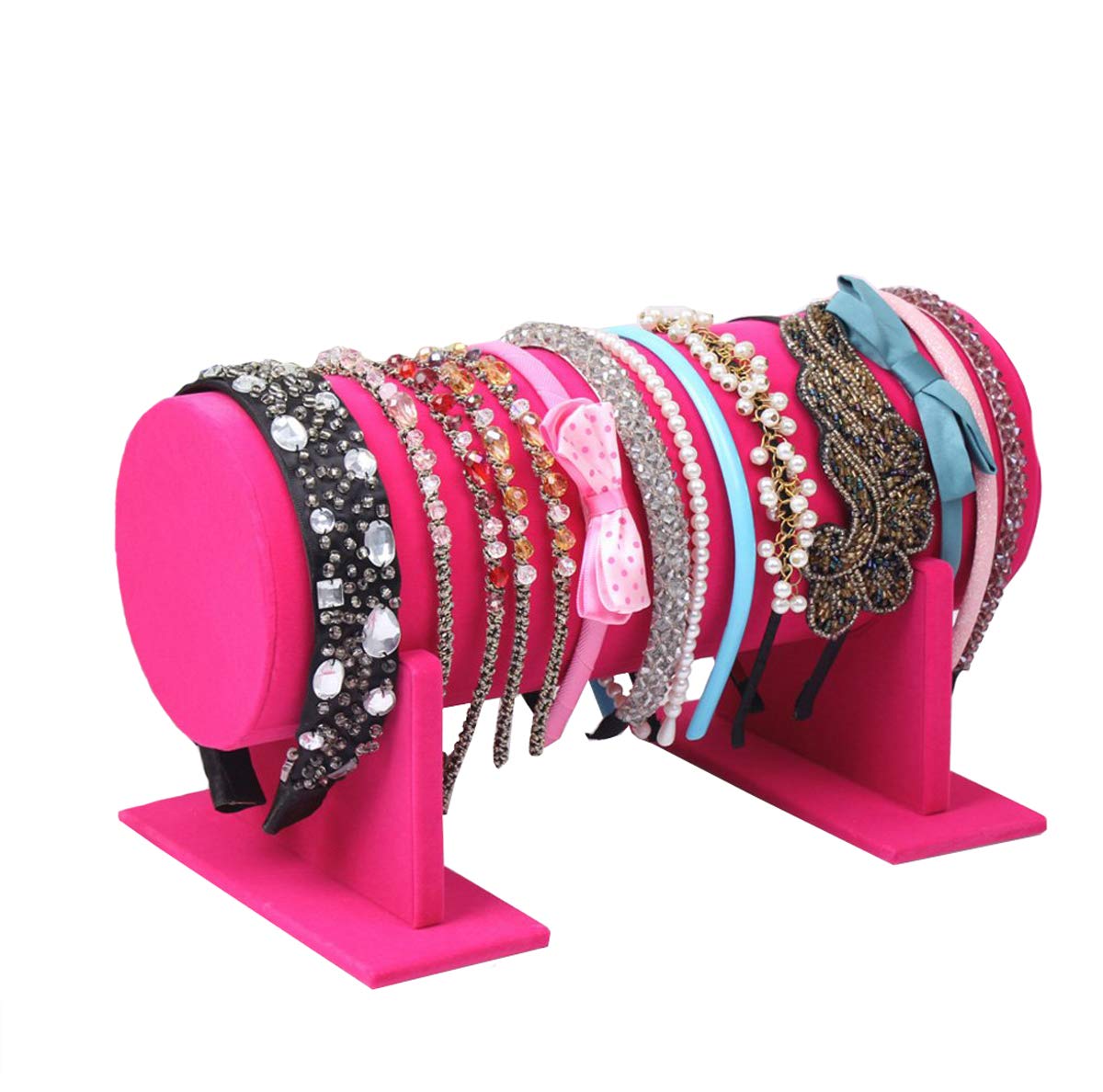 Hot Pink Color Detachable Headband Holder Organizer Hair Hoop Hairband Display Stand Hovering T Bar Headpiece Rack Hair Clasp Tower