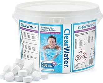 Clearwater 5 kg Multifunction Chlorine Tablets, 4-in-1 Dispenser Tablets (Sanitiser, Stabiliser, Algaecide and Clarifier) for Pools and Hot Tubs, 250 x 20 g