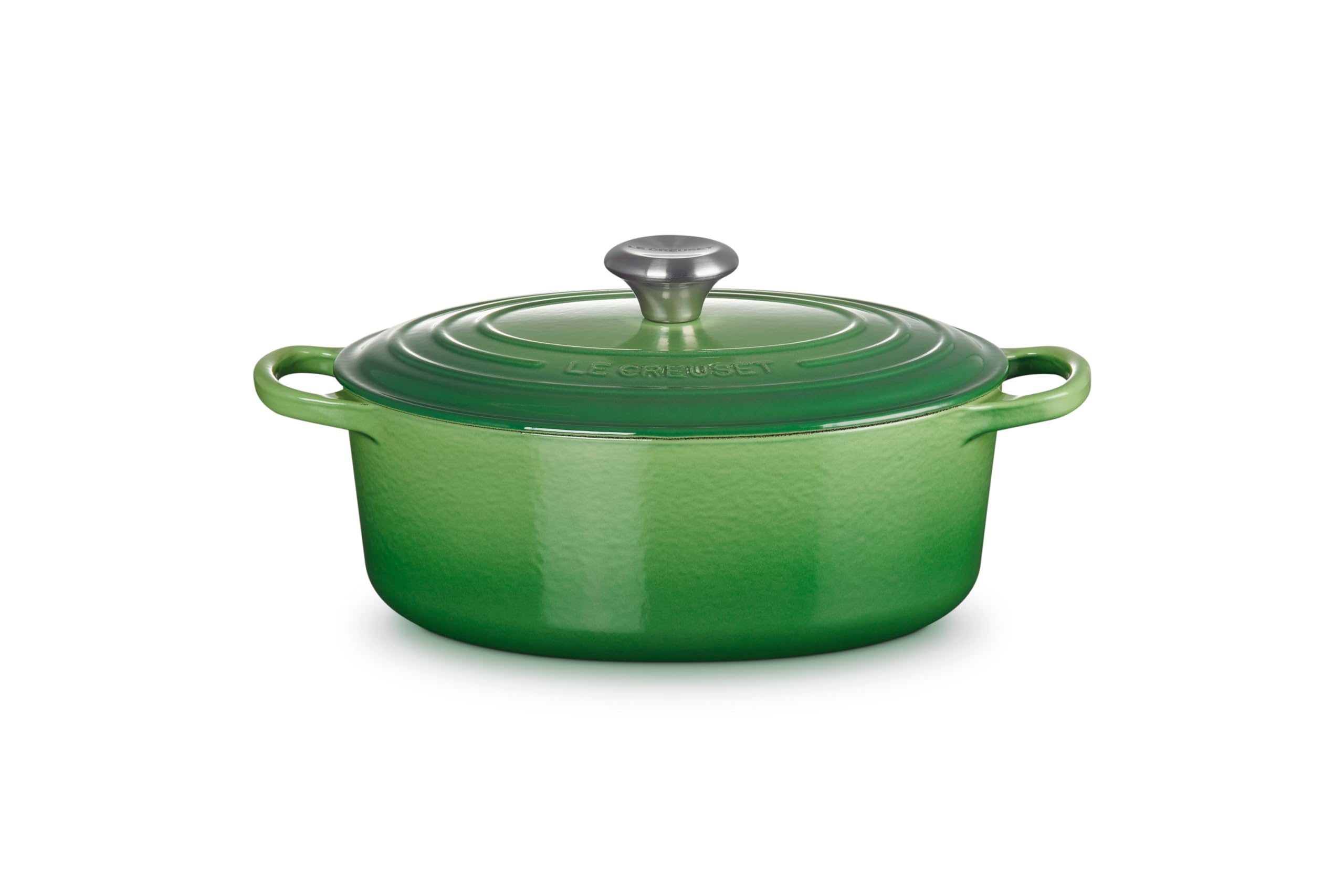 Le Creuset Signature 21178274082430 żeliwna brytfanna z pokrywką, Ø 27 cm, owalna, nadaje się do wszystkich rodzajów kuchenek i płyt indukcyjnych, pojemność: 4,1 l, 4,425 kg, bambus
