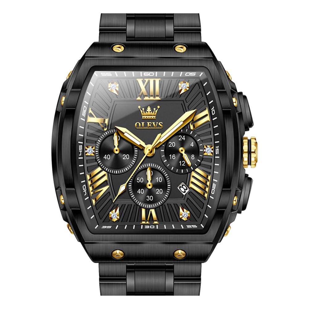 OLEVS Watches for Men Fashion Two Tone Stainless Steel Waterproof Analog Quartz Watch Chronograph Moon Phase Date Big Face Luminous Luxury Business Casual Dress Multifunction Men's Wrist Watches