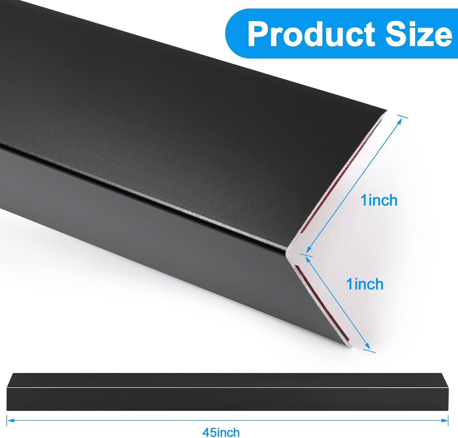 4Pack Aluminum Metal Corner Protector, 45″x 1″ Peel and Stick L Molding Corner Guards with 90° Angle, for Wall Door Frame Cabinet Furniture Baseboard Protection and Decoration (Black)