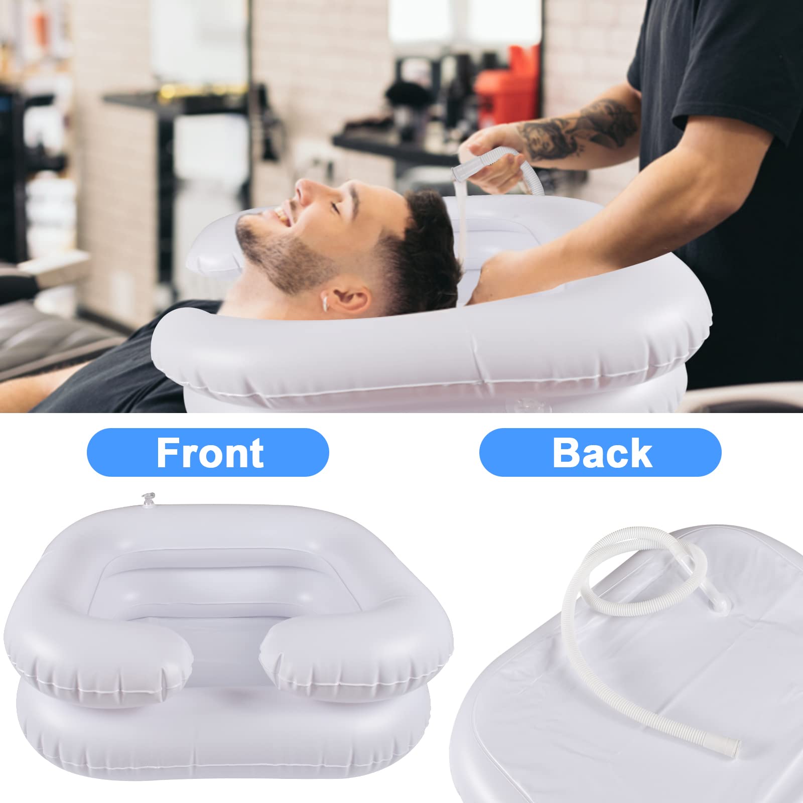 Funmo lavatesta gonfiabile per anziani, incinte, feriti, disabili, Bacino portatile,Lavandino, Lavabo Mobile con Tubo Di Scarico e cuscino