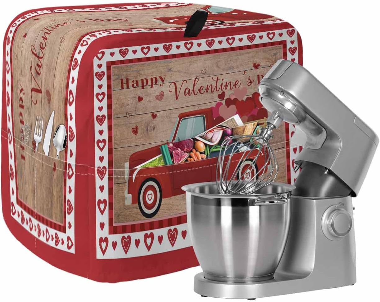 Stand Mixer Cover with Storage Pocket, Valentine's Day Waterproof Kitchen Mixer Covers, Love Heart Truck Modern Art Kitchen Appliance Dust Cover Compatible with 5-8 Quart Mixers