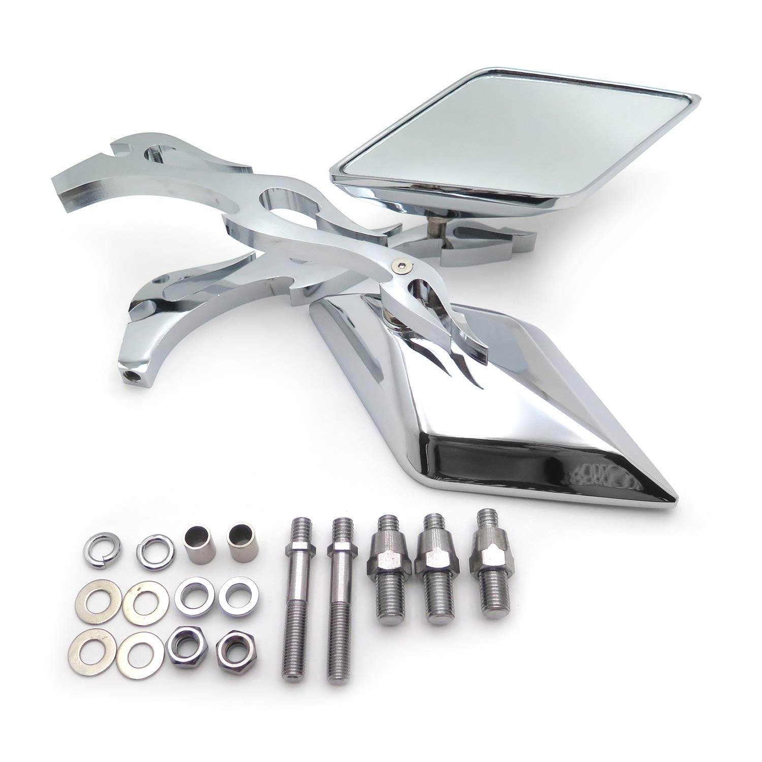 HTTMT MT336-CD Diamond Flame Stem Mirrors Compatible with H-D Or Metric Bike Chromed