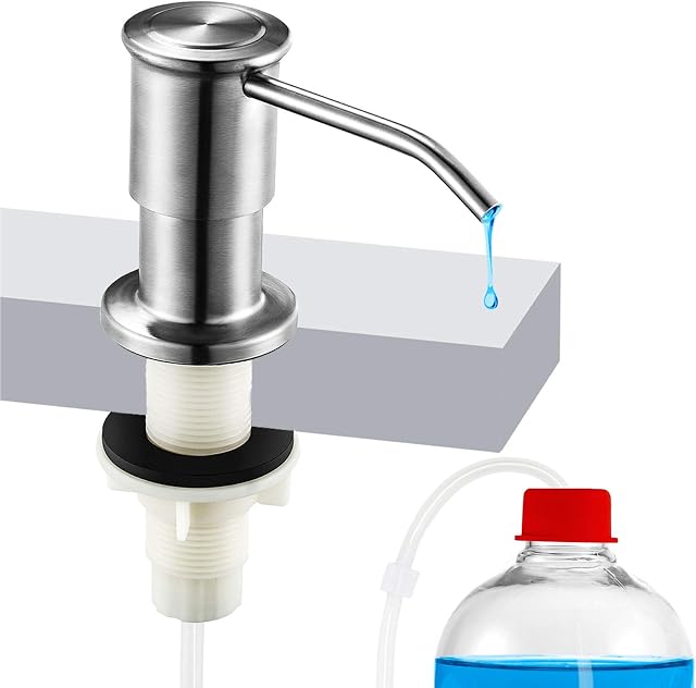 One Sight Soap Dispenser for Kitchen Sink and 47'' No-spill Extension Tube Kit, Stainless Steel, Kitchen Dish Soap Dispenser Pump In Sink Connects Directly To Soap Bottle