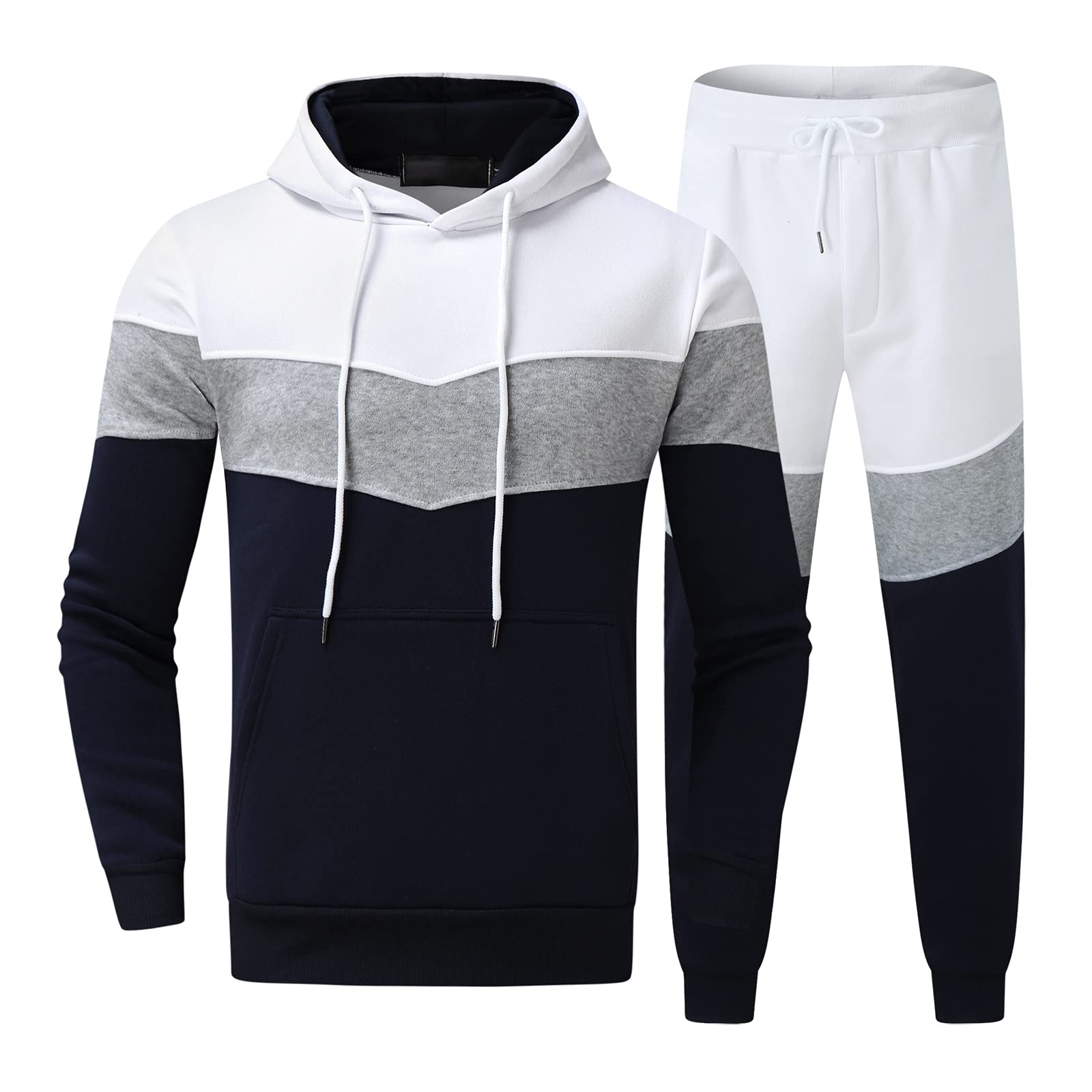Tuta 2 Pezzi Da Uomo Stile Cntraste Sportivo Jogging | Set da uomo sportivo con cappuccio e pantaloni da jogging con cappuccio e felpe per il tempo libero in vita elastica