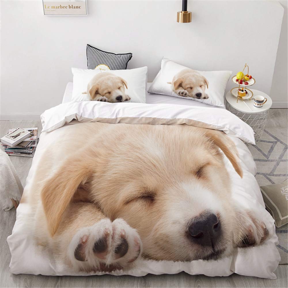 Meiju Girls Puppy Duvet Cover Set Bedding Duvet Cover With Pillowcases For Double King Single Bed Microfiber Bedroom Duvet Set 3D Pet Print (200X200cm,)