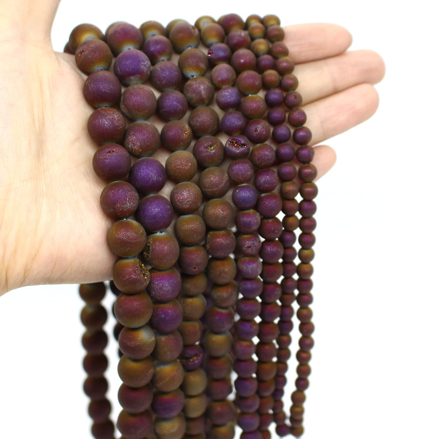 Oameusa 10mm Purple Agate Metal Stone Natural Gemstone Loose Agate Stones Beads for DIY Bracelets Necklace Earring Jewelry Making Supplies About 35-38Pcs 15inches/Strand