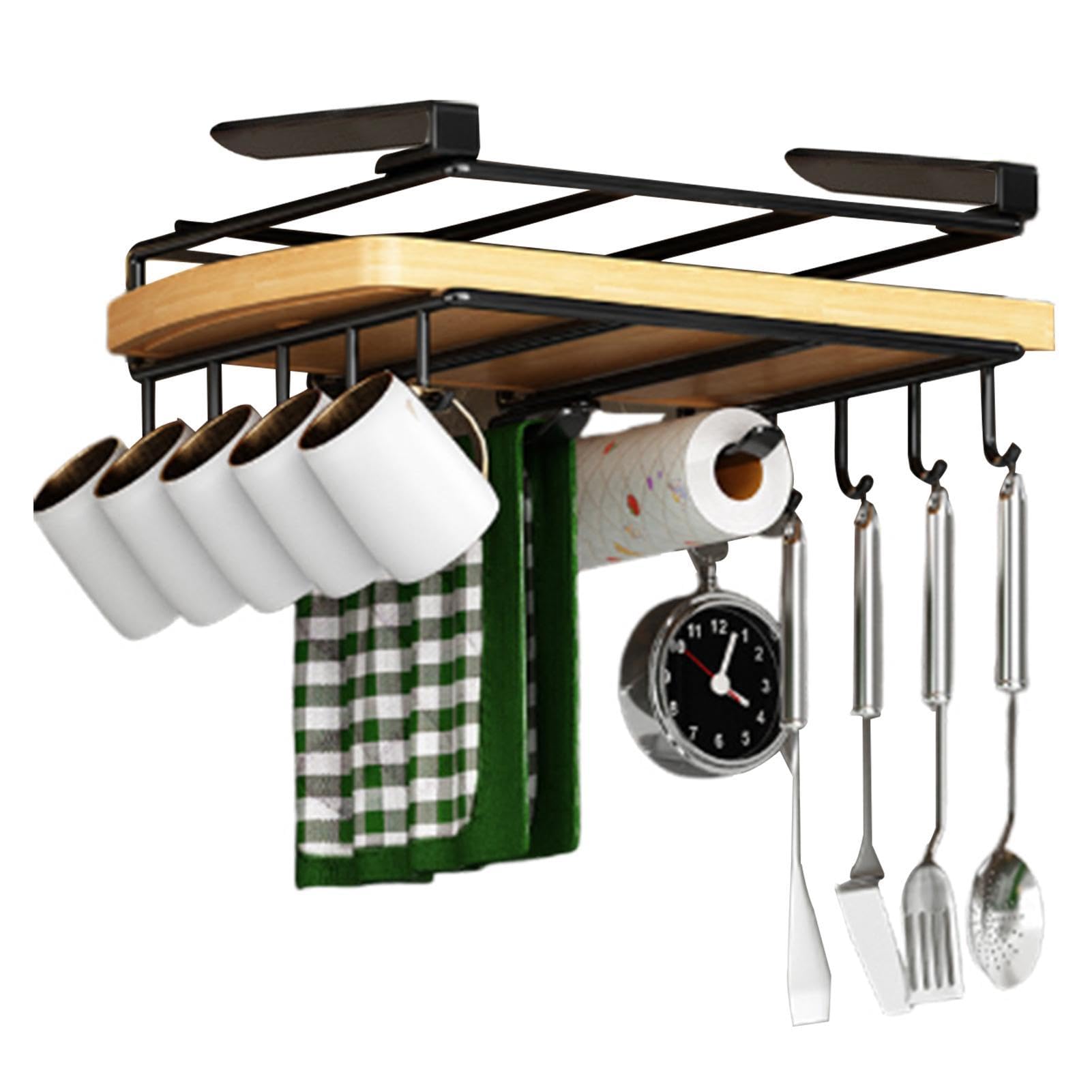 Support de planche à découper sous armoire – Support de planche à découper multifonctionnel, organiseur de cuisine réglable | Rangement sous armoire avec crochets pour ustensiles de cuisine, gestion