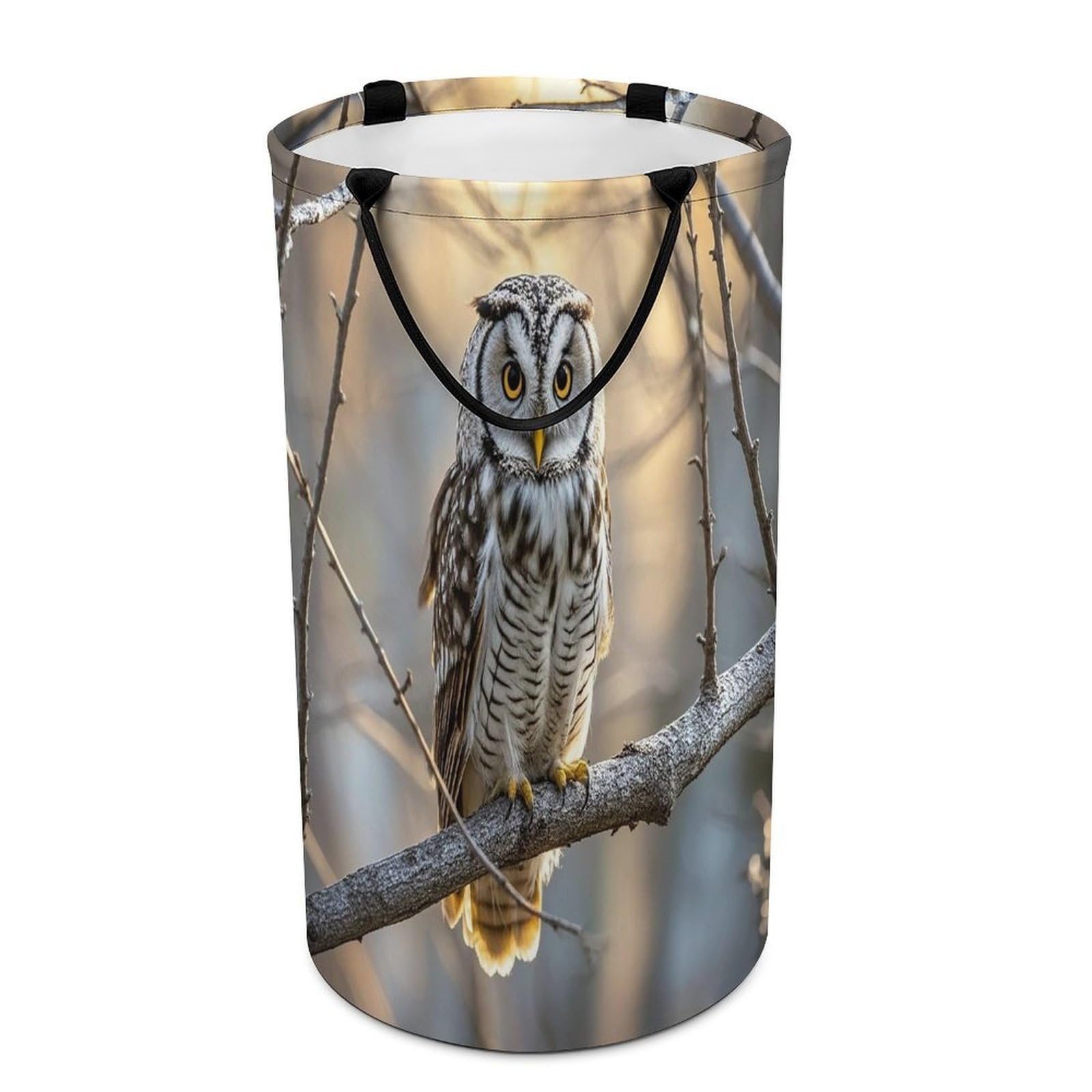 Owl on A Branch Laundry Basket Large Foldable Laundry Hamper with Handles Freestanding Collapsible Clothes Basket Waterproof Portable Dirty Clothes Hamper for Bathroom 86L