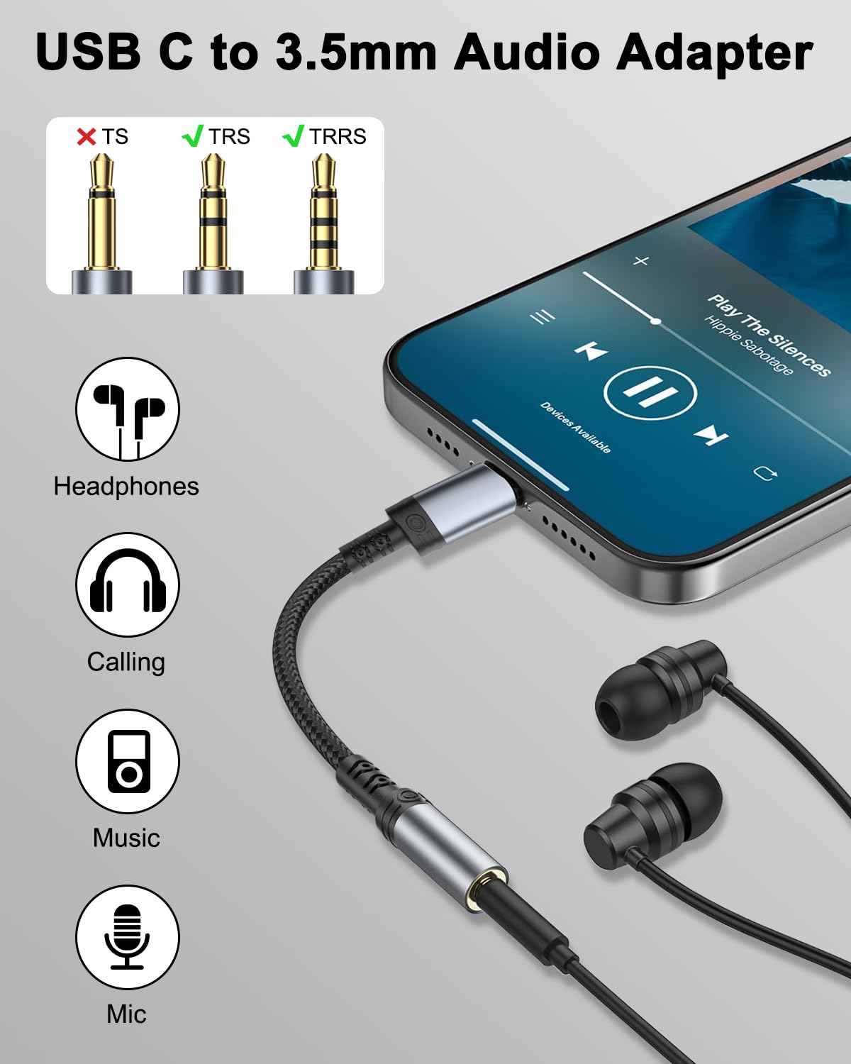 Adattatore USB C Jack 3.5mm Spina Cuffie Cavo Audio Auto