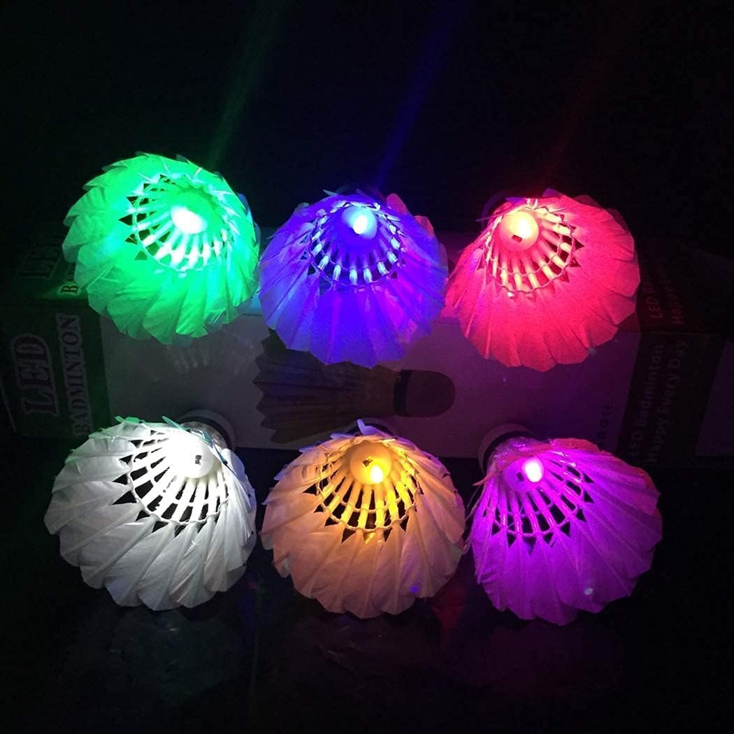 Glow in The Dark Badminton Birdies,LED Badminton Shuttlecocks for Family Backyards Practice,4/5/6 PCS Nylon/Goose Feather Long Lasting Light Up Birdie Balls Set for Indoor Outdoor Sports
