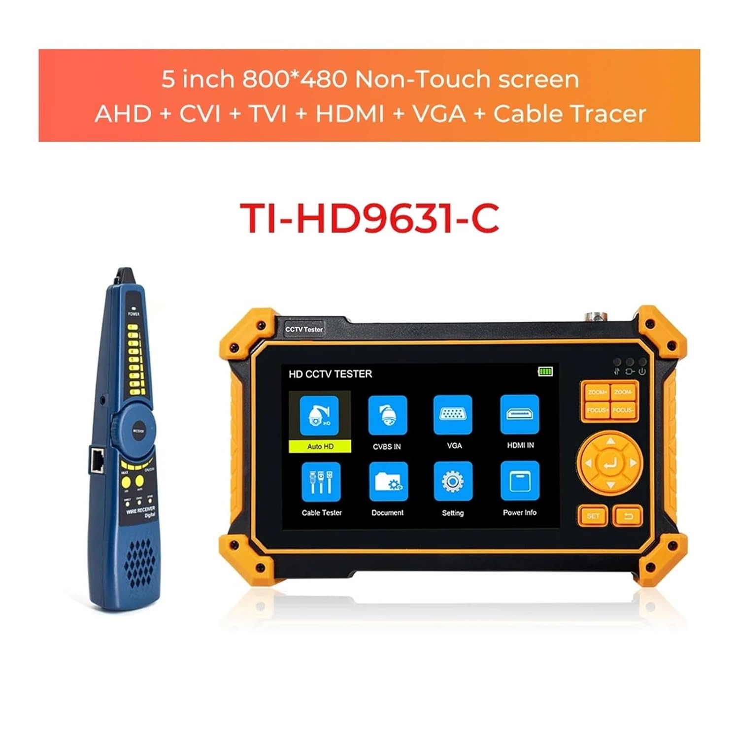 5in CCTV Tester 8MP AHD CVI TVI SDI Video Surveillance Camera Monitor 4K Cftv Tester with VGA Input Cable Tracker(TI-HD9631C)