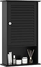 LIFEZEAL Wall Mounted Bathroom Cabinet with 3 Storage Shelves, 42 x 17 x 70 cm, Wooden Door Hanging Storage Unit for Bathroom, Adjustable Shelf (Black)