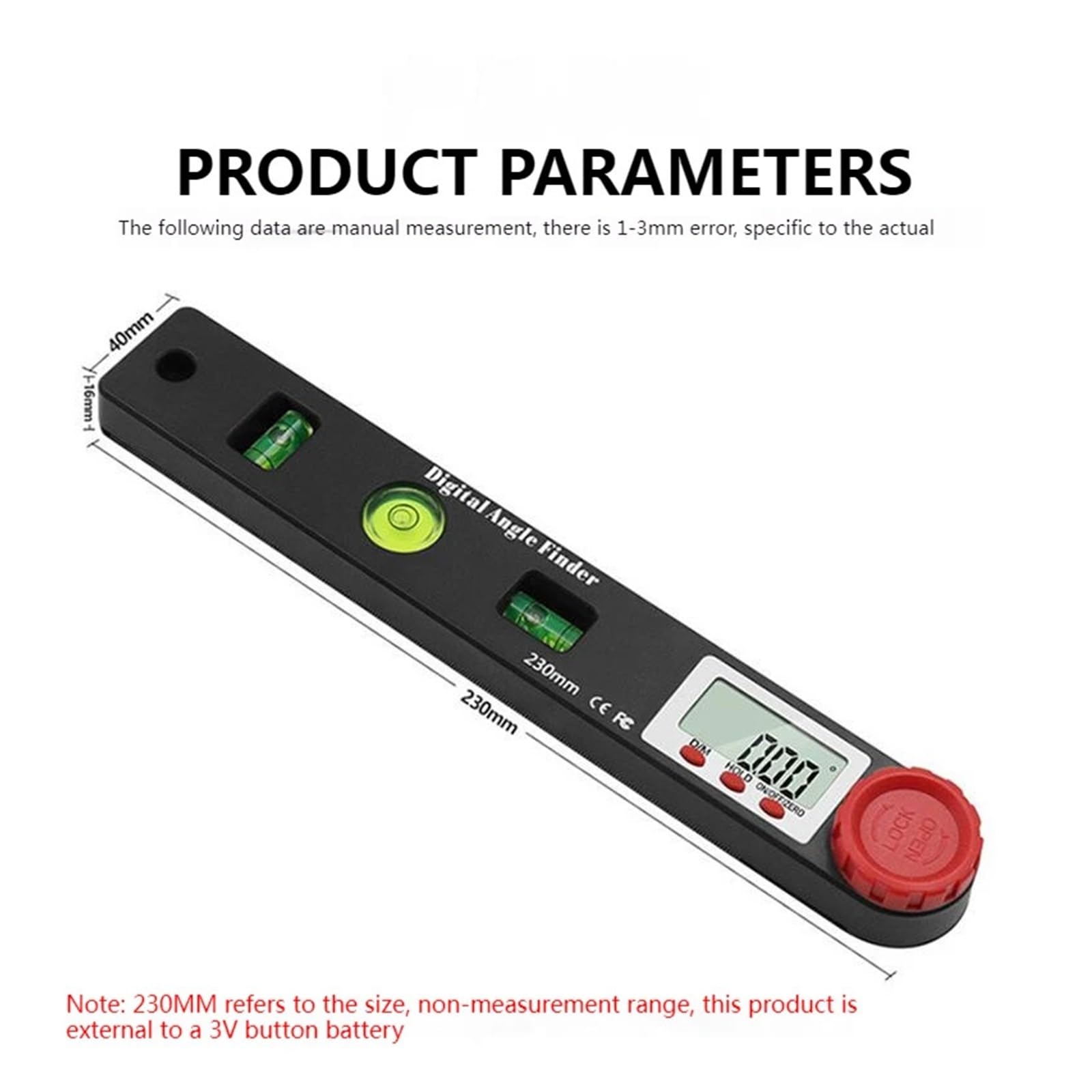 MUHM Goniómetro 4 en 1, Regla de ángulo electrónico, Instrumento de nivelación, Escala de 190mm/7 Pulgadas, 0-999, transportadores de Pantalla Digital, Herramientas de carpintería