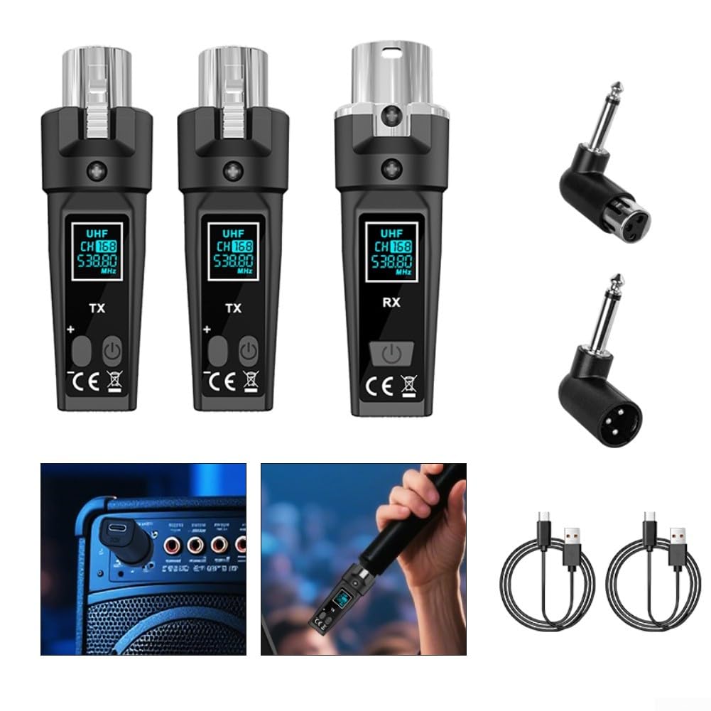 Sistema microfonico wireless UHF professionale con trasmettitore e ricevitore XLR, portata estesa 30 50 m adatto per esibizioni dal vivo e applicazioni di mixaggio audio (uno a uno)