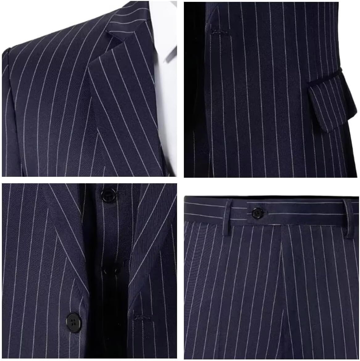 Men's Pinstripe Suit 3 Piece Classic Fit Slim Fit Suit Tuxedo Jacket Vest Pants Casual Suit for Business Wedding Prom