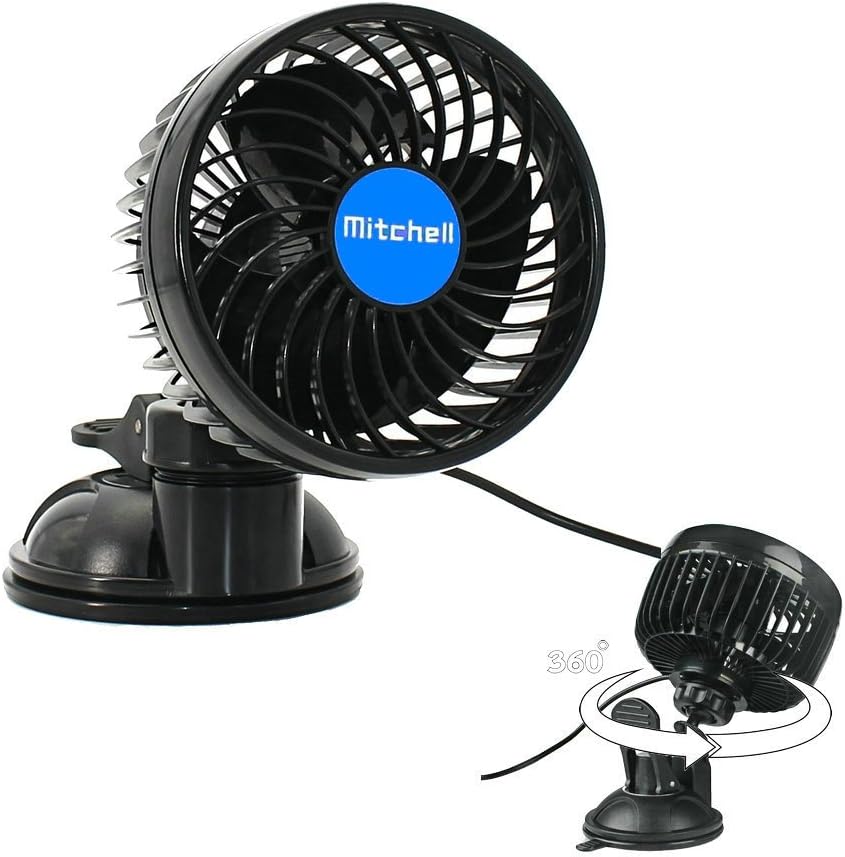 12V Car Fan Suction Cup 4.5" Auto Fan Powerful Car Electric Fan Quiet Stepless Speed Adjustment Rotatable 12 Volt Car Fans Cooling Air Fan