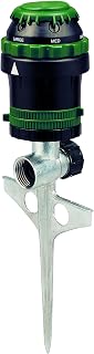 Orbit 58573N H2O-Six Gear-Drive Sprinkler on Metal T-Spike - 6 Spray Patterns, 80ft Coverage, Tool-Free Adjust