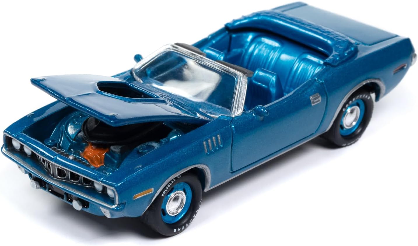 1971 Plymouth Barracuda Convertible Blue Fire Metallic with Blue Interior Mecum Auctions Limited Edition to 2496 Pieces Worldwide Hobby Exclusive Series 1/64 Diecast Model Car by Johnny Lightning
