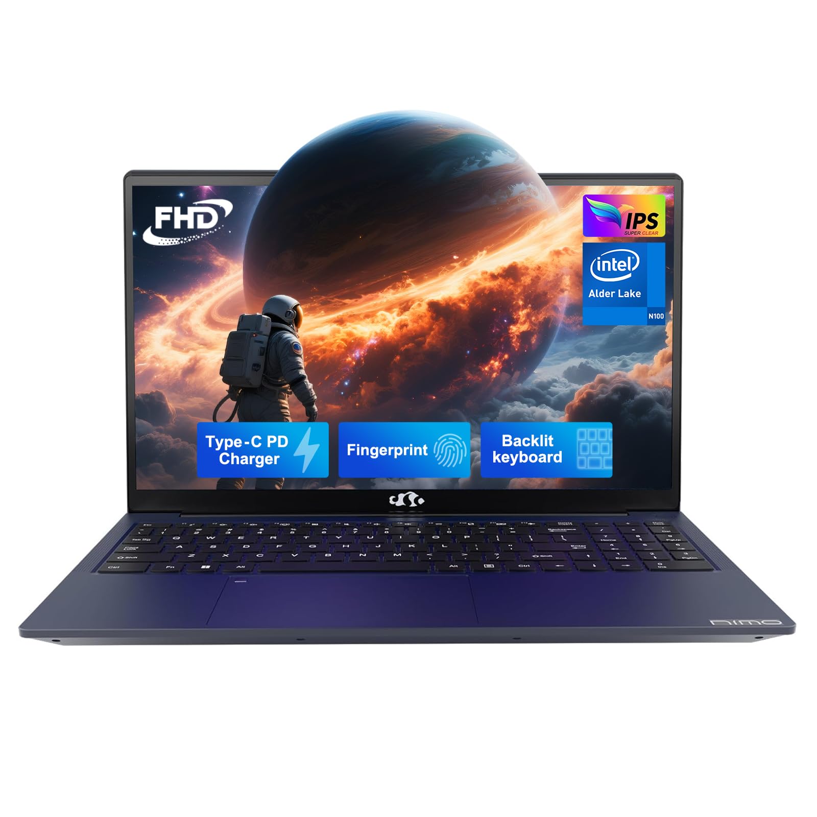 NIMO 15.6" IPS FHD Laptop, Intel Pentium Quad Core N100 16GB RAM 512GB SSD (Beat i3-1115G4, Up to 3.4GHz) Computer with Backlit Keyboard Fingerprint Type-C Charger WiFi 6 BT5.2, for Student and Home