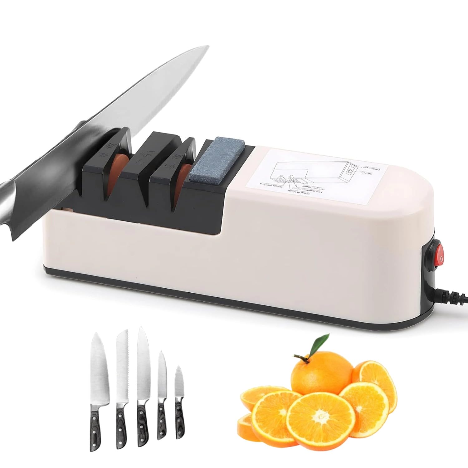 Aiguiseur de couteaux électrique 2 étapes Aiguiseur de couteaux électrique Aiguiseur de couteaux ergonomique Diamant professionnel pour un aiguisage fin et céramique spéciale pour un aiguisage précis