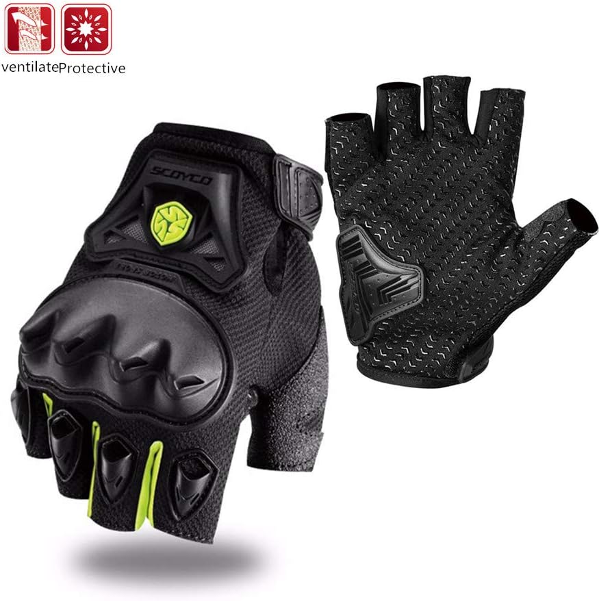Scoyco Motorcycle Gloves Men Half Finger Breathable Mesh Motorbike Gloves Hard Knuckle Touchscreen Motocross Sport Gloves for BMX ATV MTB Racing Cycling