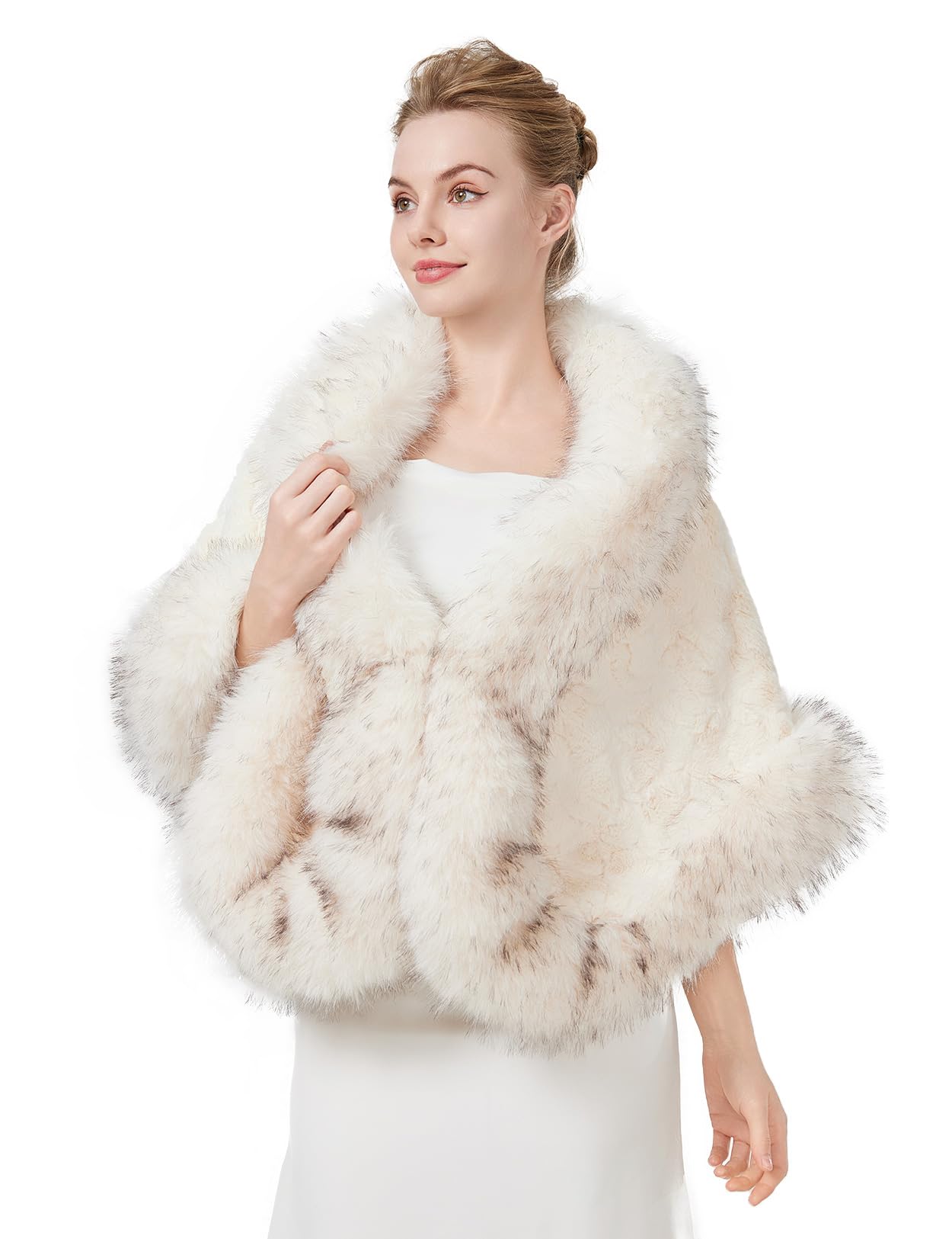 BEAUTELICATE Women's Faux Fur Shawl Warm Stole Wrap Shrug For Winter Wedding Dress Evening Party Plus Size