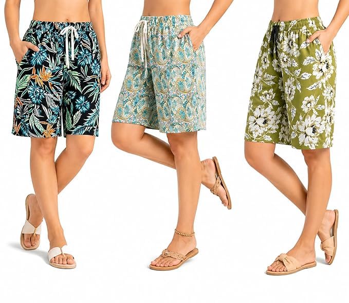 Casual Summer Drawstring Comfy Cotton Shorts for Women/Girls Short Boxer Lounge Elegant Sleepwear (Design & Color May Vary) Multicolored Set of 3 (28-32)-image-29