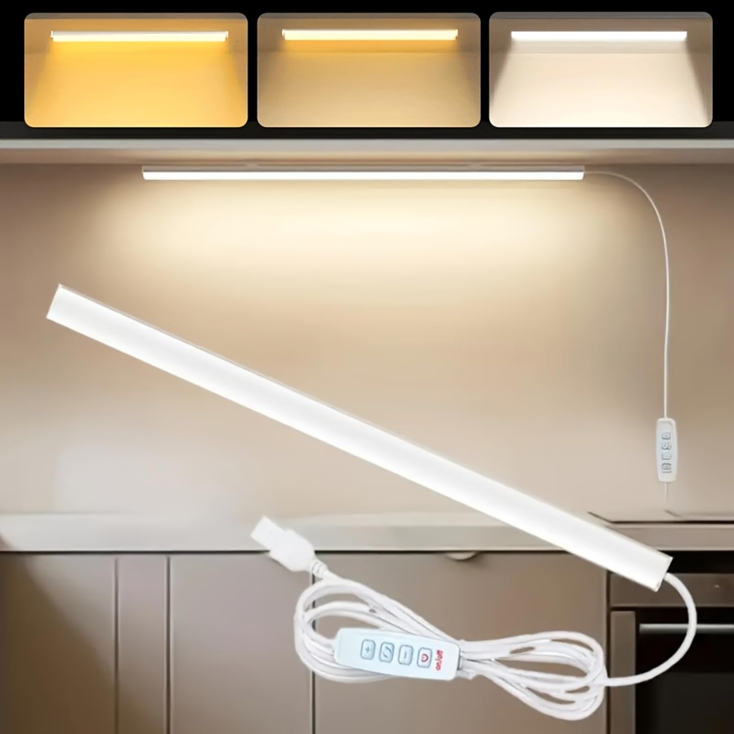 kikvi Under Cabinet Light, Closet Light with 3 Color Modes(3000K/4000K/6000k), 10 Level Brightness, 7W USB Plug Batten Light-image-25