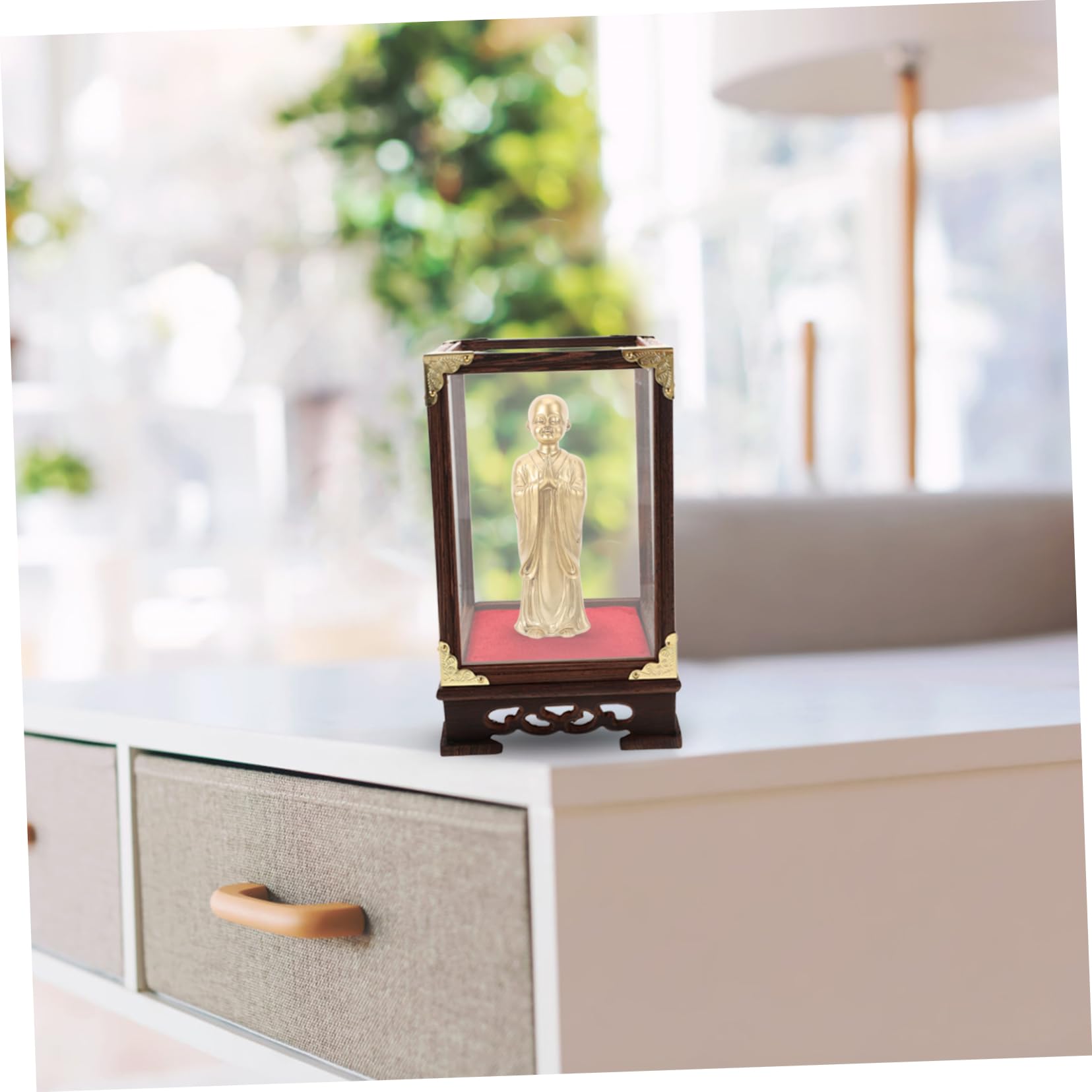 ABOOFAN Caja Expositora Transparente Ligera Diseño Creativo de Madera y Vidrio para Organizar Colecciones para Figuras de Buda y Modelos en Mesa o Gabinete