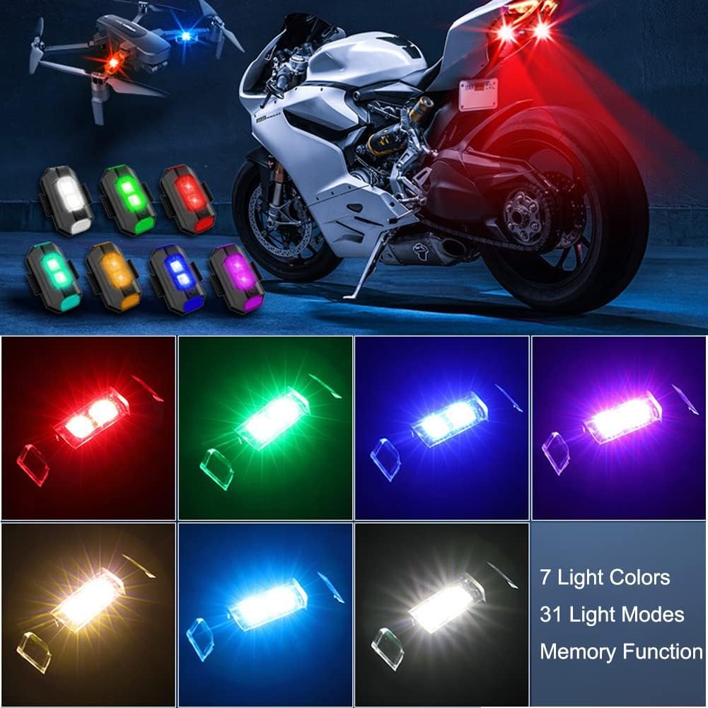 AAKICHI Airplane Light (7 Colours), Waterproof Universal Warning Signal Blinker LED Strobe Rechargeable Safety Light for Bikes, Motorcycles, Cars, Bicycles, Drones, Helmets (2) 4