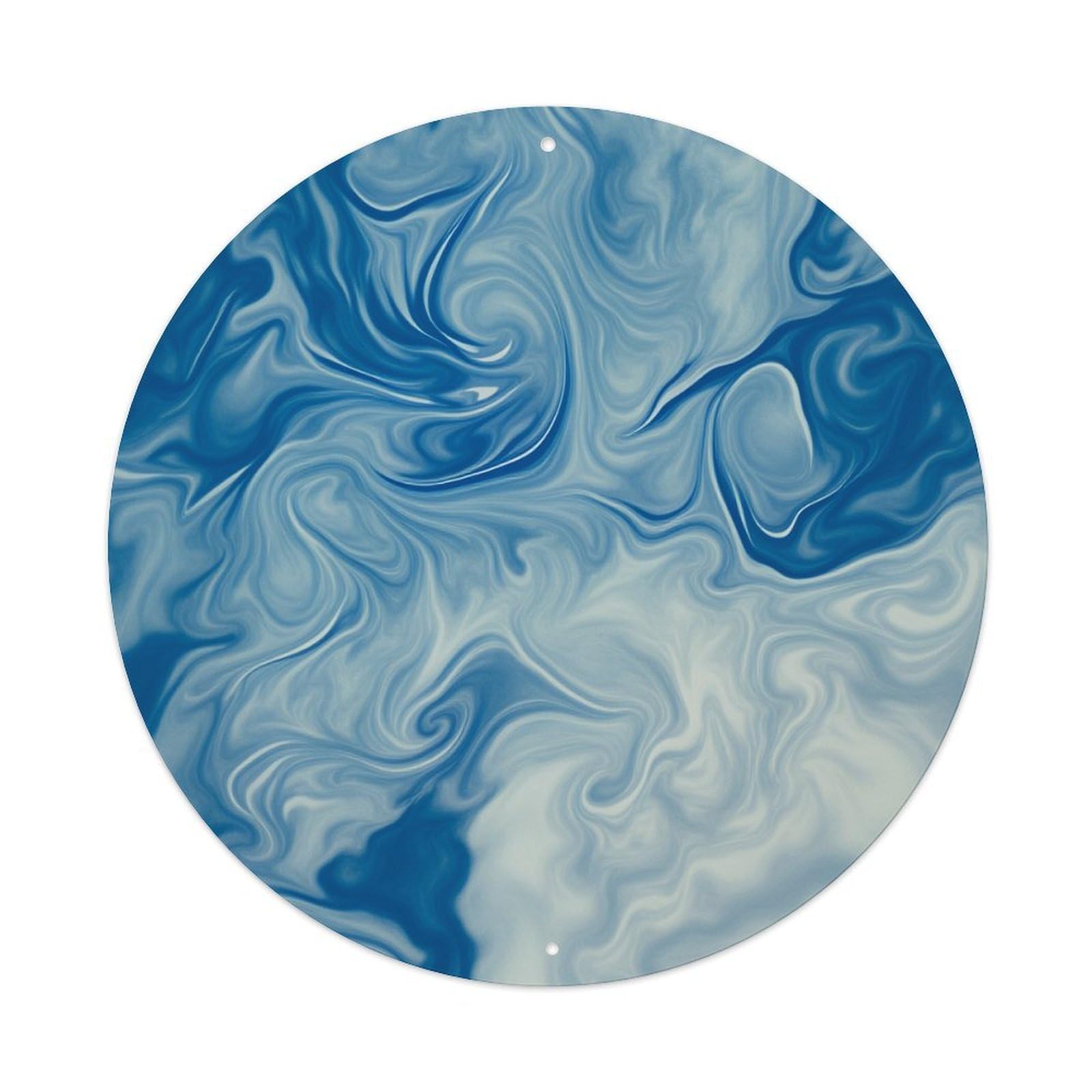 Blue Swirl Abstract Pattern With Flowing Waves And Soft Textures Round Vintage Tin Sign,Retro Wall Art,Metal Poster for Home, Bar, Garage, Cafe, Rustic Indoor & Outdoor Decor, 8x8 Inches