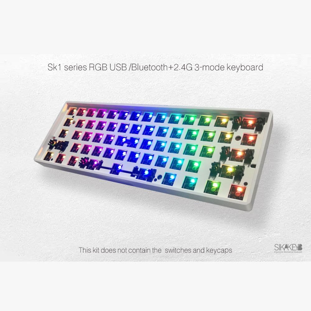 SK1 DIY Mechanical Keyboard Kit, ABS 60% Layout RGB Hot Swap 3Pin/5 Pin Switch,Tri-Mode BT5.0/2.4GHz/Type-C Wired, GH60 Compatible (Black, no Switch and keycap)