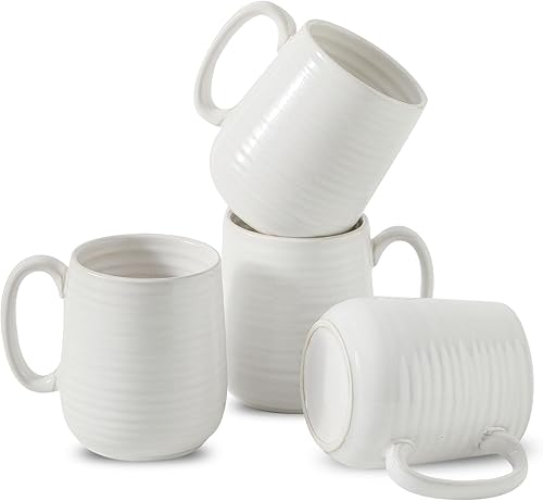 Miniatura 18 de Juego de 4 Tazas de Café de HASENSE, Tazas de Cerámica de 12 Oz con Mango Grande, Juego de Tazas Rústicas Coloridas para Café, Té, Coco, Café con