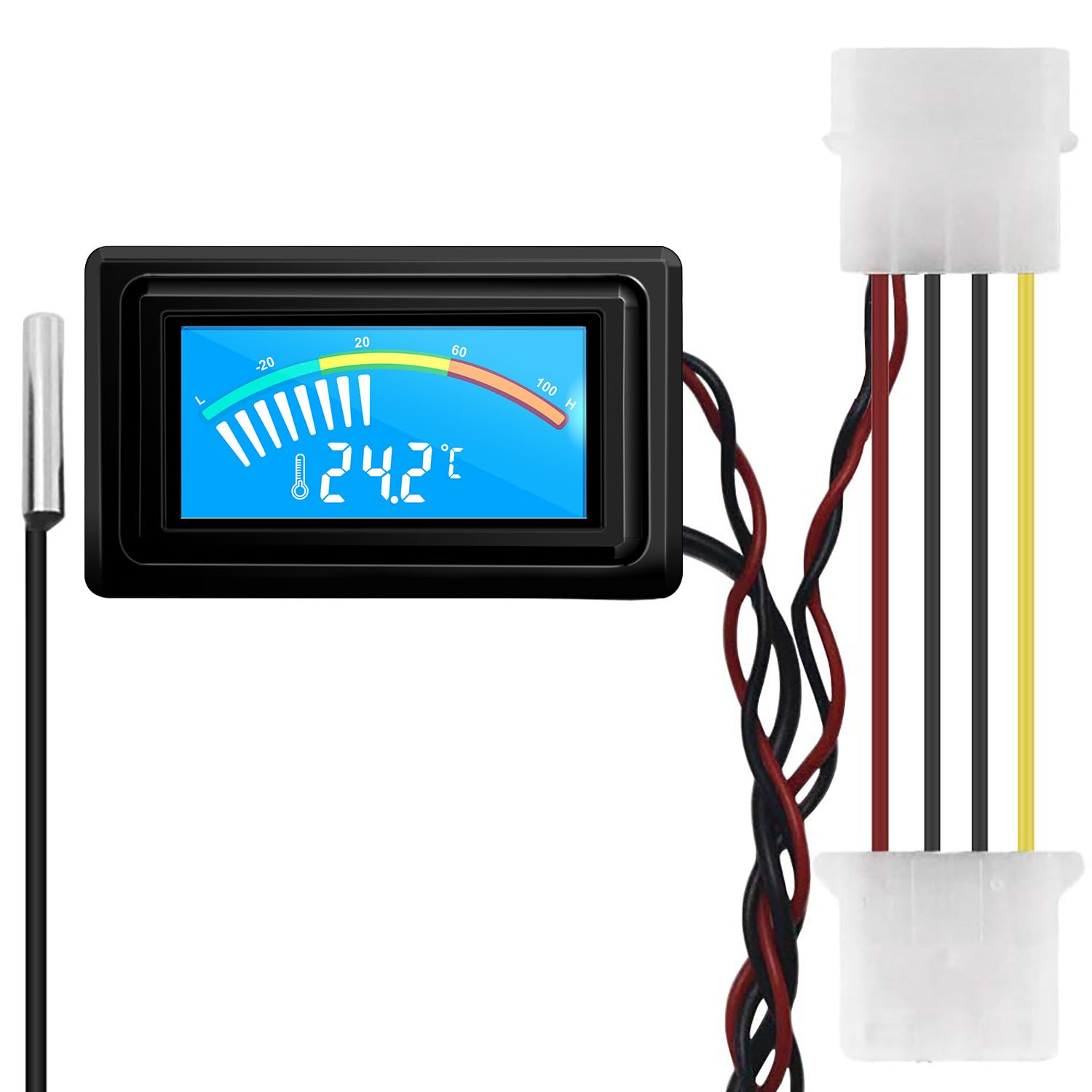 KETOTEK LCD Digitales Thermometer Temperaturmonitor mit Wasserdichte Sonde 50℃~110℃ für Computer Wasserkühlung PC Aquarium Autos Terrarien, 4 Pin Stecker DC 4V-25V Celsius/Fahrenheit