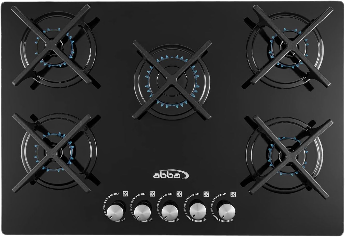 ABBA 30" Gas Cooktop with 5 Sealed Burners, X-Shaped Grate - Tempered Glass Surface with SABAF Burners, Natural Gas Stove for Countertop, Home Improvement Essentials, Easy to Clean, 30" x 4.1" x 20.5"