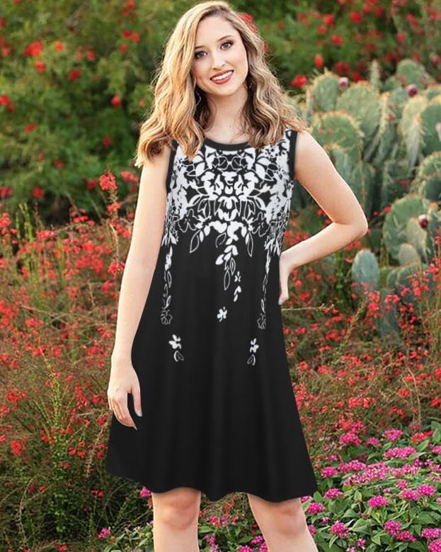 Womens Summer Dresses Casual Sleeveless Tshirt Sundress Beach Cover Up with Pockets Loose Tank Dress - Image 2