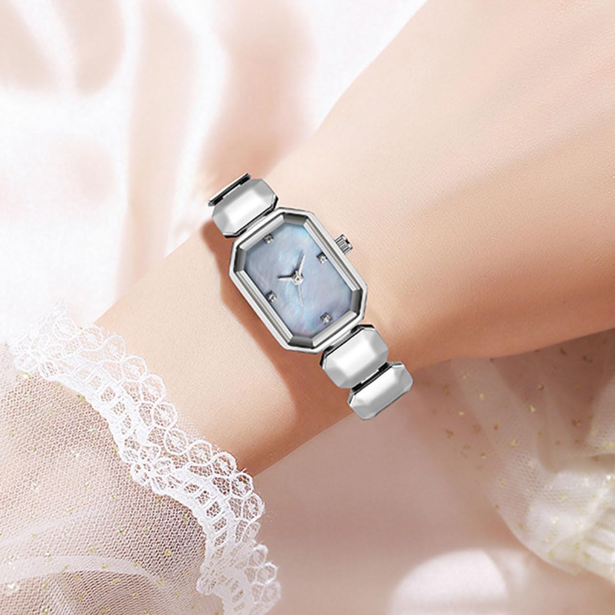 ADSBIAOYE Silver Watch for Women Fashion Rectangle Bracelet Watch with Dainty Stainless Steel Band Vintage Ladies Quartz Wrist Watches for Gift - Image 4