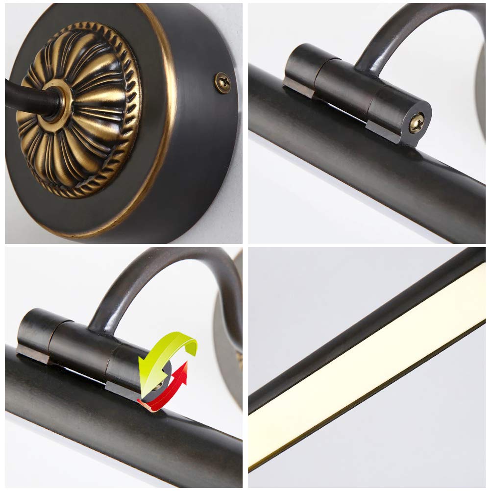 ACMHNC LED Spiegelleuchte Retro Messing Spiegellampe Vintage Antik Badlampe Bad wasserdichte Wandleuchte Schminklicht Für Spiegel Schminktisch Badzimmer,Neutralweiß 4000K,Schwarz,L56CM/11W